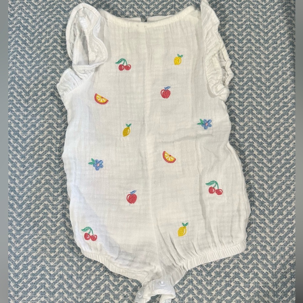 Starting Out White Baby Romper with Fruit Embroidery